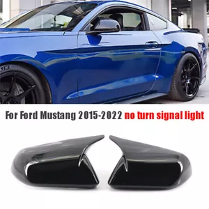 Gloss Black Rearview Side Mirror Cover Caps Horn Style For 2015-21 Ford Mustang - Picture 1 of 10