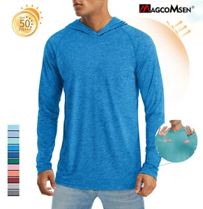 UPF 50+ Mens Sun Protection Hooded Shirt Long Sleeve Lightweight Athletic Shirts - Picture 1 of 85
