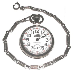 Westclox Stainless Steel Pocket Watch, Engraved Train Locomotive Working - Picture 1 of 2