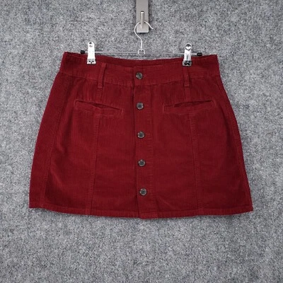 American Eagle Skirt Womens 10 Red High Rise A Line Mini Button Front Corduroy - Image 1 of 4