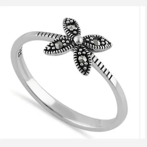925 Sterling silver Dainty Flower Marcasite  Ring Size 7 - Picture 1 of 5