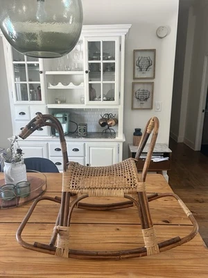 Mid Century Modern Franco Albini Style Rattan Bamboo Rocking Horse Vintage - Image 1 of 4
