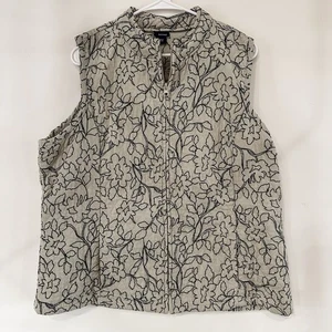 VTG Basic Editions Womens Quilted Vest Size XL Gray Black Floral Zipper - Picture 1 of 12