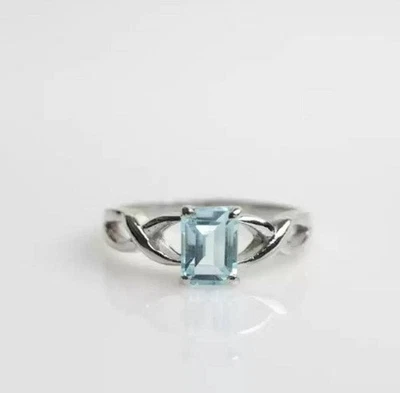 Natürlicher Smaragd Schliff Aquamarin Edelstein Verlobungsring 925 Silber k253 - Bild 1 von 4