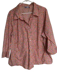 Izod Women's Pink 3XL Floral Button Up 3/4 Sleeve Shirt - Picture 1 of 5
