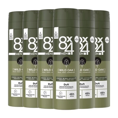 8x4 Deo Spray Wild Oak 6 x 150ml maskulin-holzig Fresh Mind Effect® - Bild 1 von 3
