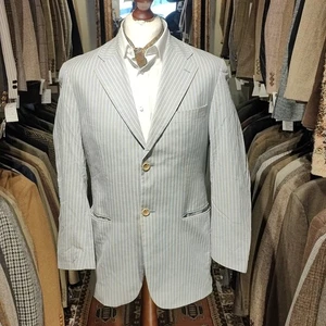 Vintage 38R Herren Gestreift Streifen Bootsfahrer Schule Anzug Sakko Blazer Blau  - Bild 1 von 13