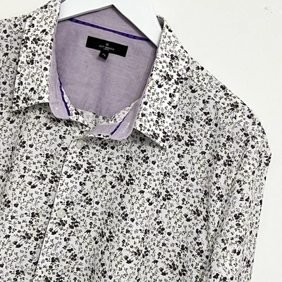 Jeff Banks Shirt Mens XL Extra Large Floral White Purple London Long Sleeve - Image 1 of 4
