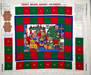 VIP Teddy Bear Family Advent Calendar Christmas Countdown Panel Fabric 36” x 43” - Picture 1 of 10