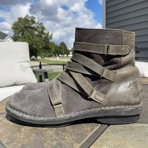 London Fly Damen Größe 40 Filz Diesel Booties Wildleder Leder Riemchen Seitenreißverschluss - Bild 1 von 16
