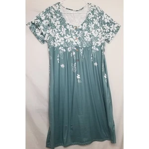 Unbranded Women's Teal & White Midi Floral Dress Pull On Short Sleeves Size 2XL - Bild 1 von 7