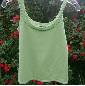 Y2k Crochet Tank Top Small Green Beaded SOFT Boho Fairy Whimsy - Picture 1 of 6