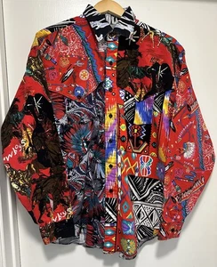 VTG Panhandle Slim Mens Sz M 15/15.5 Multicolor Rodeo Wild Print Western Shirt - Picture 1 of 7