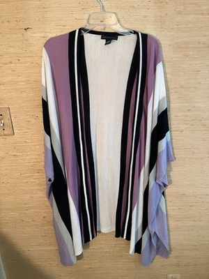 Mujer Joan Vass Púrpura/Blanco/Negro Rayas Tejido Envoltura con Aberturas Laterales Talla S/M Foto 1 de 4