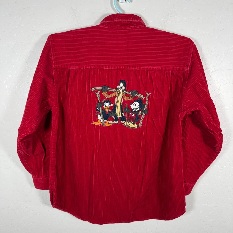 Винтажная мужская футболка Disney Store средний размер красная поповер вельветовая нашивка с вышивкой - Изображение 1 из 4