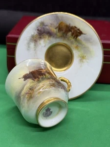 antique royal worcester cup & saucer Highland Cattle Cows By Harry Stinton - Picture 1 of 24