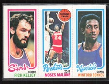 1980 Topps #64 / 102 / 192 Rich Kelley / Moses Malone / Winford Boynes RC, TL EX