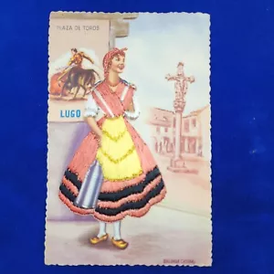 Pretty Lady Vintage Bolonga Cassar Embroidered Postcard Unposted Made in Spain - Bild 1 von 2