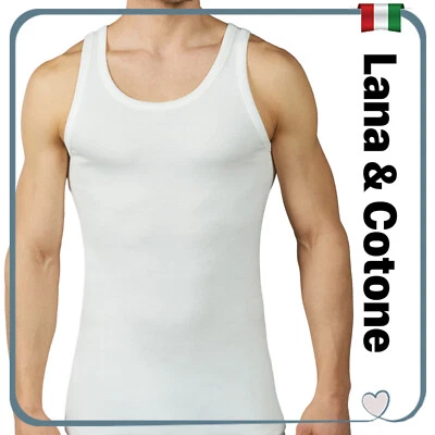 Canotta Canottiera intima da uomo in lana e cotone spalla larga termica intimo - Immagine 1 di 2