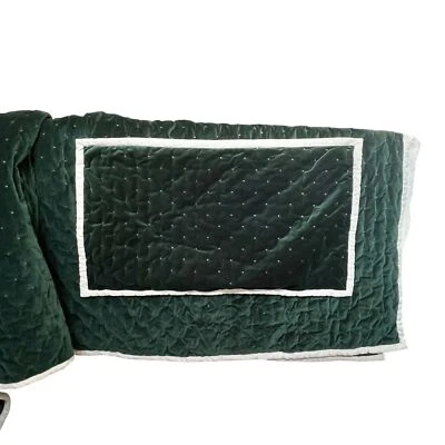 Biltmore Lusso Green Velvet Quilted King Bedspread Beige Edging + Sham (1) - Image 1 of 4