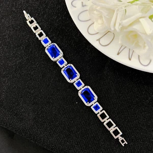 New Luxury Mother Jewelry Royal Blue Topaz Gems Silver Charm Women Bracelets - Picture 1 of 6