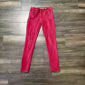 YMI Wanna Betta Butt? Deep Red Mid Rise Distressed Skinny Jean With Holes Size 5 - Picture 1 of 6