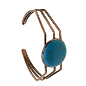 Fashion Howlite Turquoise Cabochon Adjustable Square Brass Wire Bracelets Copper - Picture 1 of 10