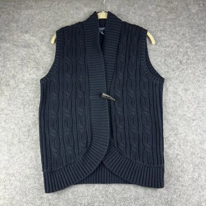 Chaps Cable Knit Sweater Vest Womens Medium Navy Cotton Sleeveless Button Preppy - Picture 1 of 11