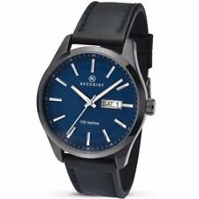 Accurist 7136 Gents Day Date Blue Dial Black Leather Strap Watch RRP £84.99