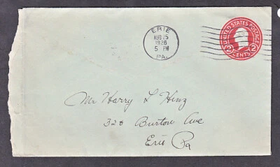 U432 POSTAL ENVELOPE COVER ERIE PENNSYLVANIA TO ERIE 1926 - Image 1 of 2