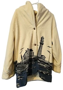 Izzi Teddy Coat Giacca da fumo Vintage Scialle Collare Maine New England Faro L - Foto 1 di 16