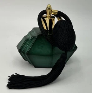 1930s Ingrid Schlevogt Malachite Perfume Bottle Czechoslovakia W/ atomizer - Picture 1 of 9