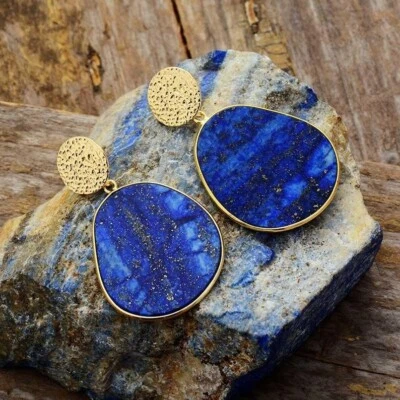 Natural Stone Lapis Lazuli Women Earrings Dark Blue Dangle Drop Earrings Jewelry - Image 1 of 4