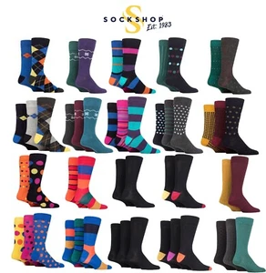 Mens Bamboo Socks Plain, Striped and Patterned Soft in a Multipack of 5-SOCKSHOP - Picture 1 of 63