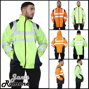 Chaqueta de lluvia Hi Vis para hombres Impermeable reflectante de alta visibilidad Impermeable Ropa de trabajo - Imagen 1 de 11