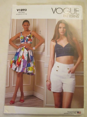 Vogue 1893 Lined Bra Top Shorts Skirt Pattern Size 6 8 10 12 14 V1893 Uncut FF - Image 1 of 2
