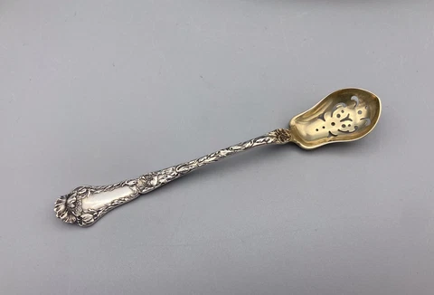 Antique Gorham Sterling Silver "Poppy" Pierced Olive Spoon Gold-Washed 5 3/4" Cover