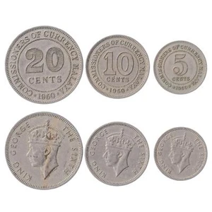 Malaysian 3 Coin Set 5 10 20 Cents | George VI | 1948 - 1950 - Picture 1 of 2