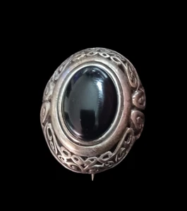 Vintage 925 Sterling Jezlaine Black Onyx Oval Brooch Pin 1.25"  - Bild 1 von 8