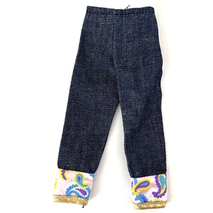Barbie Puppe Jeans Hose Satin lila blau gelb Paisley Print Bündchen - Bild 1 von 5
