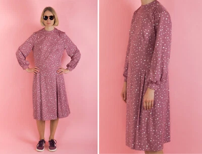 Vestido rosa manga larga vintage/vestido estampado rosa/vestido sobre rodillas/años 70/boho Foto 1 de 4