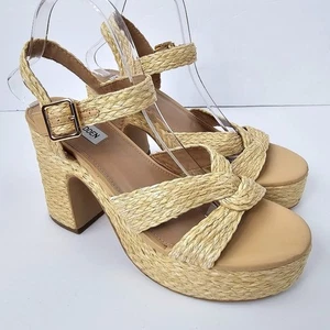 Sandalias Steve Madden Carisma Rafia Para Mujer Beige Natural Tacón Bloque Talla 9.5M - Imagen 1 de 11