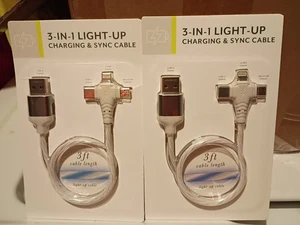 2 Packs New Vivitar 3-in-1 Light-up charging Sync cable USB-C Micro Apple 8-pin - Picture 1 of 2