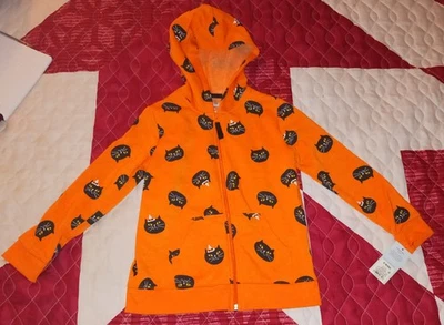 Cat& Jack Halloween Full Zip Hooded Sweatshirt S 6/6x NWT Orange With Black Cats - Image 1 of 4