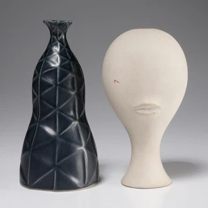 Two Vintage Jonathan Adler Bud Vases Mrs. Muse Head Pot Au Porter  6.75" and 7" - Picture 1 of 6