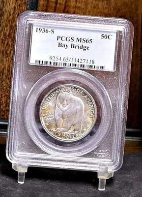 1936-S Bay Bridge Comm Silver Half Dollar - PGCS MS65 (#61399-L) - Image 1 of 4