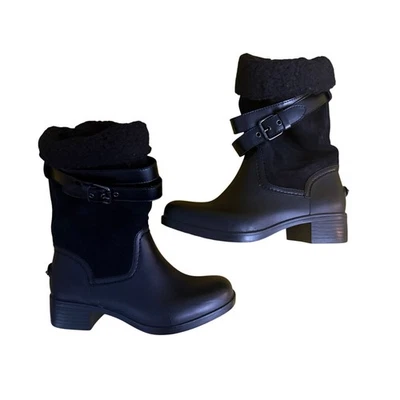 Coach Zena Shearling Lined Leather & Suede Moto Boots Black Women’s 8B - Image 1 of 4