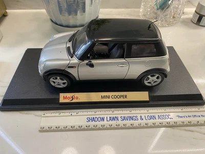 Maisto  Mini Cooper Silver & Black -mounted 12” Long - Image 1 of 4