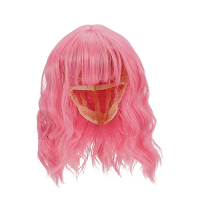 Peluca Bob Corta Rosa con Flequillo Mujer Gorra Ajustable, Ondulada Longitud de Hombro 11.8" Foto 1 de 3