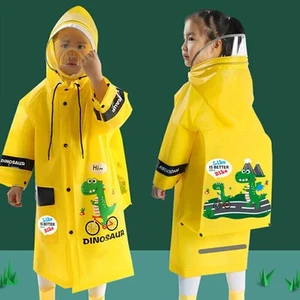 Kids Boys Girls Hooded Rain Wear Dinosaur Raincoat Jacket Ponchos Age 4-10 years - Picture 1 of 15